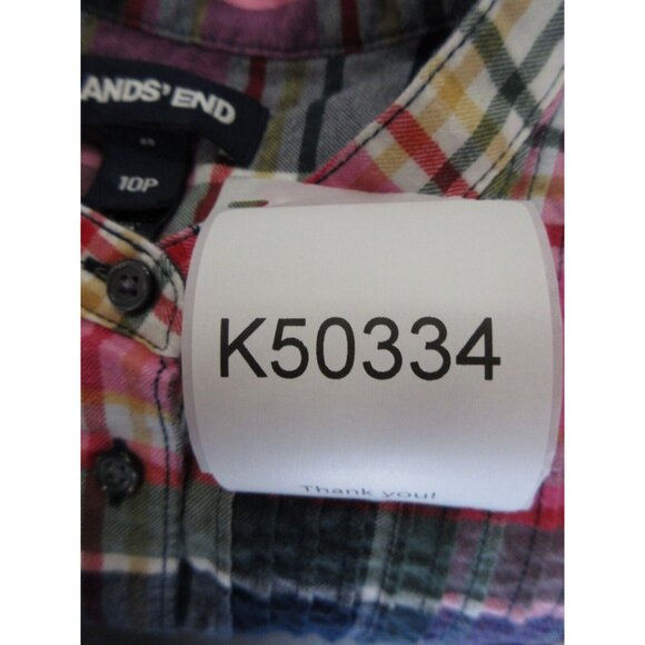 Lands End Top 10P Petites Flannel 1/2 Button Up Shirt Band Collar - Picture 11 of 11